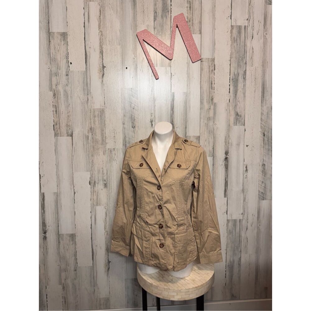 Sonoma Life Style Shirt Jacket Womens Medium Beige Khaki Missing Waist Belt*